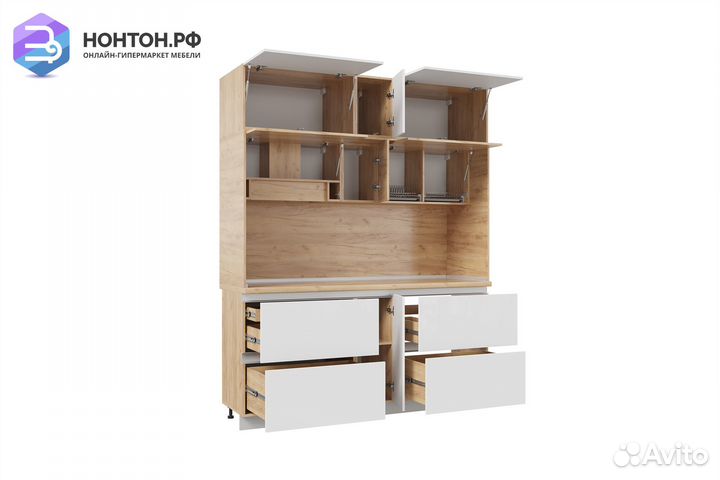 Кухня Лорен 1.9 м дуб крафт золотой / глянцевый бе