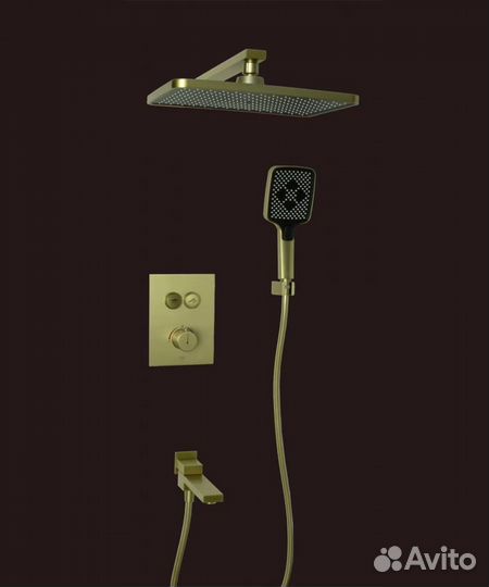 Встроенный смеситель для ванны с термостатом Vieir V25006-3S матовое золото