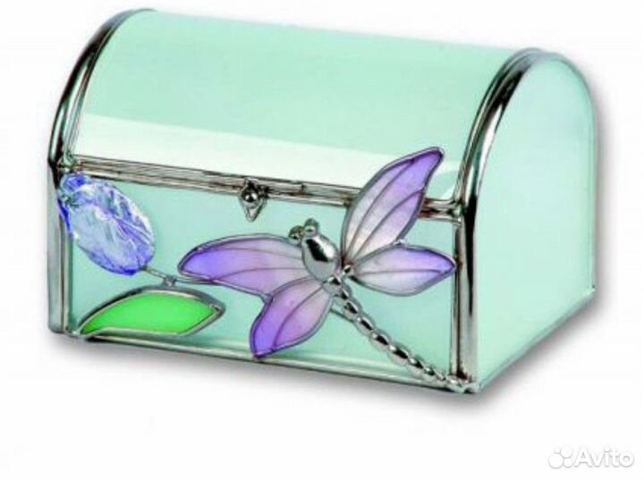 Шкатулка новая стеклянная Стрекоза с тюльпанами
