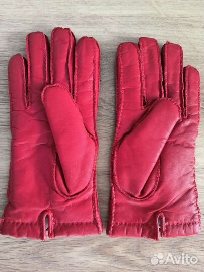 Кожаные красные женские перчатки 8 размер