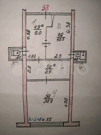 2-к. квартира, 52 м², 5/5 эт.