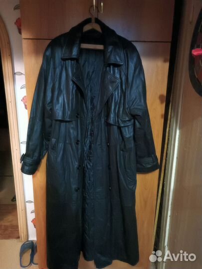 Кожаный плащ мужской длинный под рост 175-185
