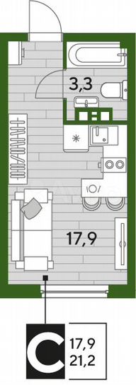Квартира-студия, 21,2 м², 5/16 эт.