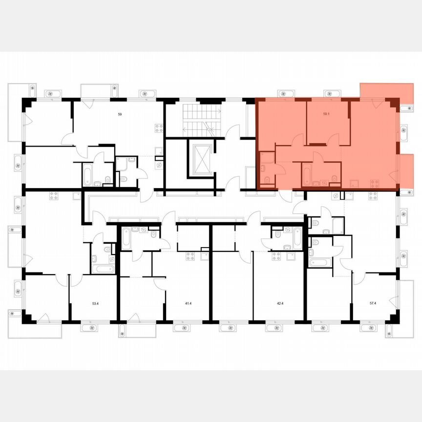 2-к. квартира, 59,1 м², 7/9 эт.