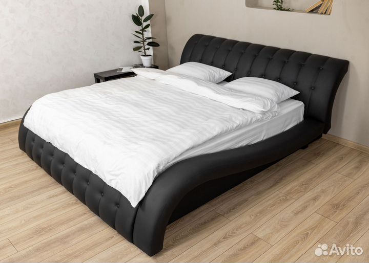 Кровать 200х200 черный экокожа мадрид