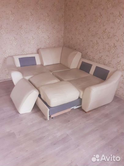 Кожаный натур. диван угловой