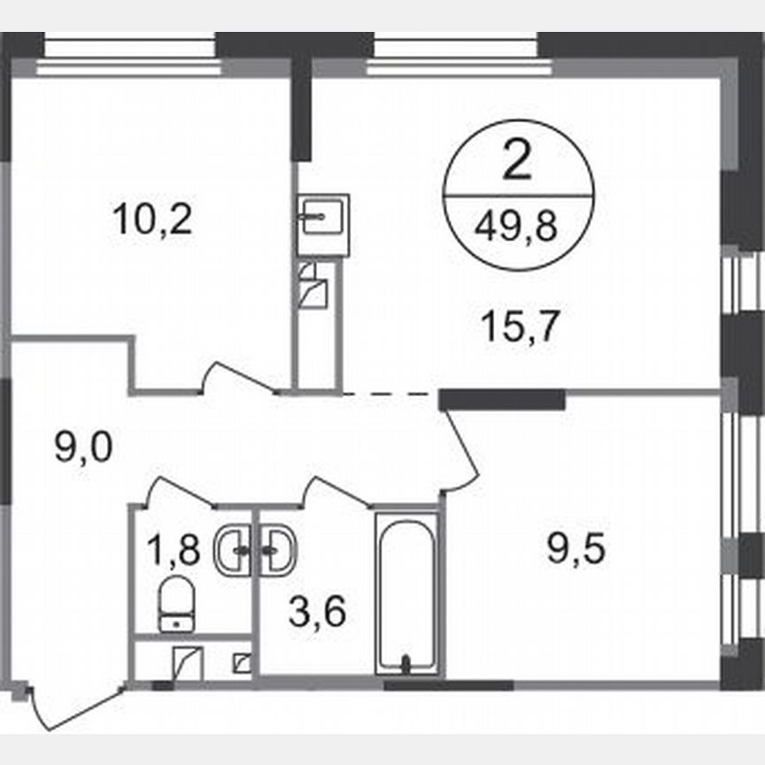 2-к. квартира, 49,8 м², 4/19 эт.