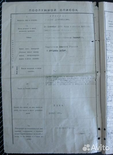 Послужной список 1921 г. ветерана Деникинской арми
