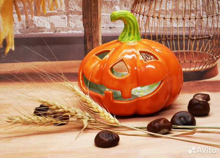 Тыква на Хэллоуин подсвечник тыква керамика