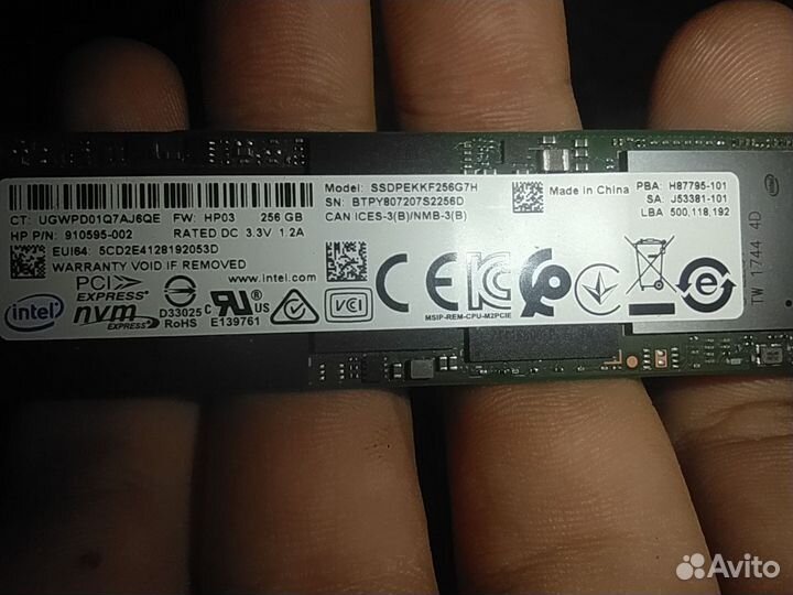 SSD M2 nvme intel 256gb