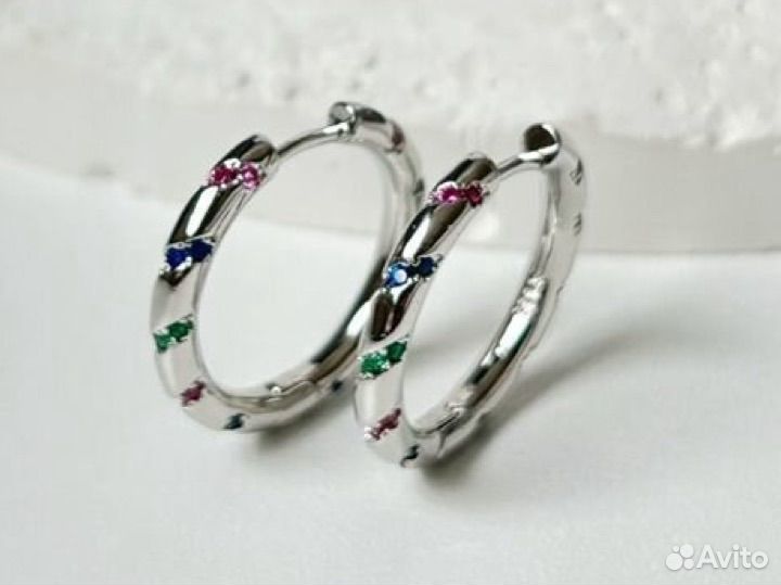 Серьги женские новые серебро кольца с камнями