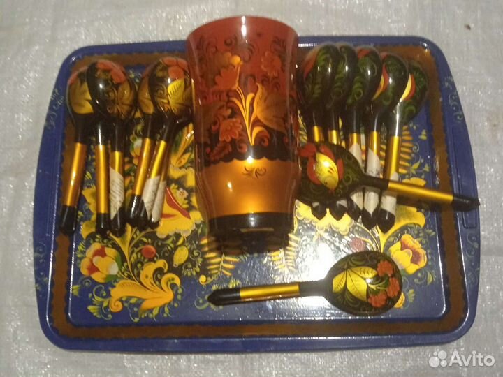 Деревянные ложки+ваза+поднос