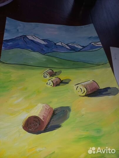 Горы с полем и сеном