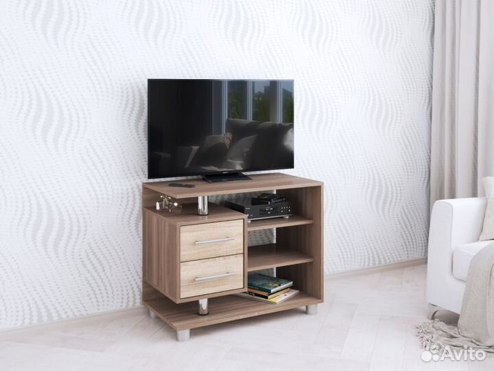 Тумба тв с 2 ящиками и полками Шимо тёмный/Сонома