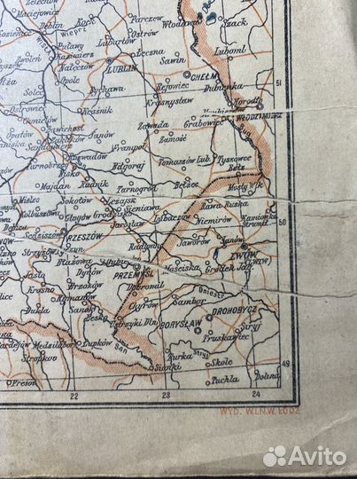 Старинная карта Polski 1945г