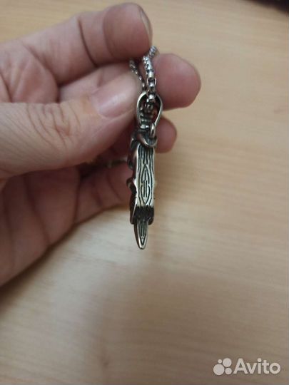 Кулон Кинжал с черепом, сталь