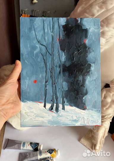 Картина маслом пейзаж зима вечер