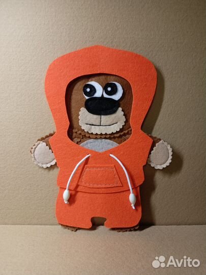 Медведь из фетра, с одеждой