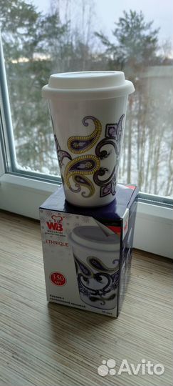 Кружка фарфоровая с крышкой новая