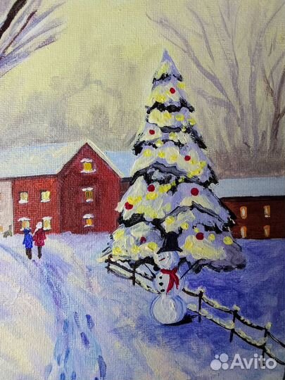 Картина пейзаж зимний вечер