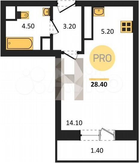 Квартира-студия, 28,4 м², 4/21 эт.