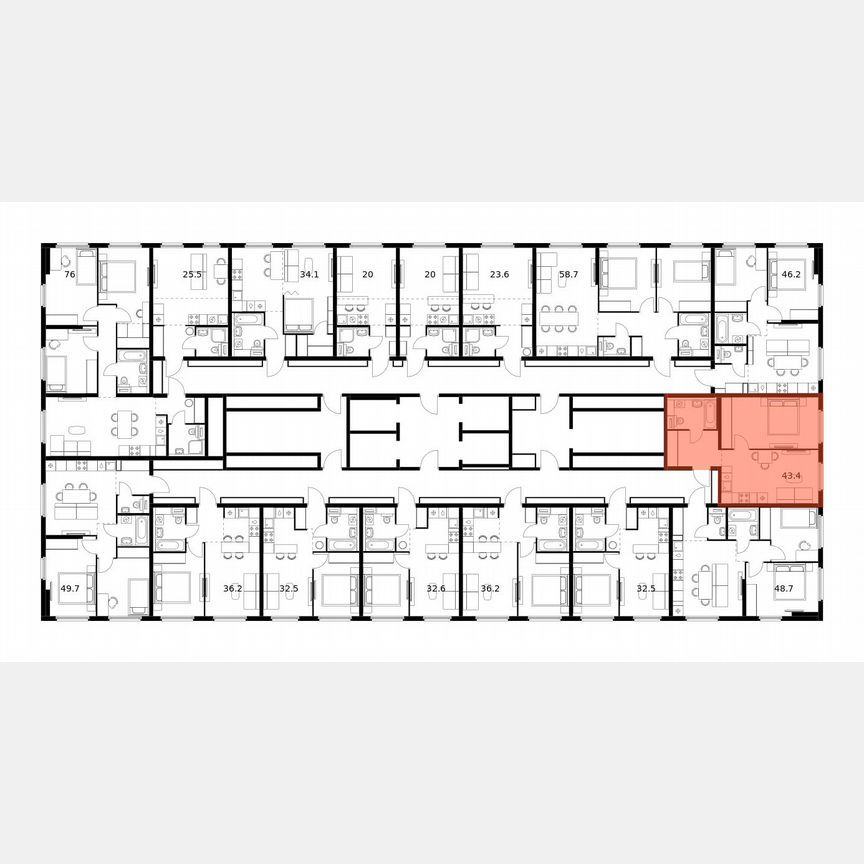 1-к. квартира, 43,4 м², 12/25 эт.