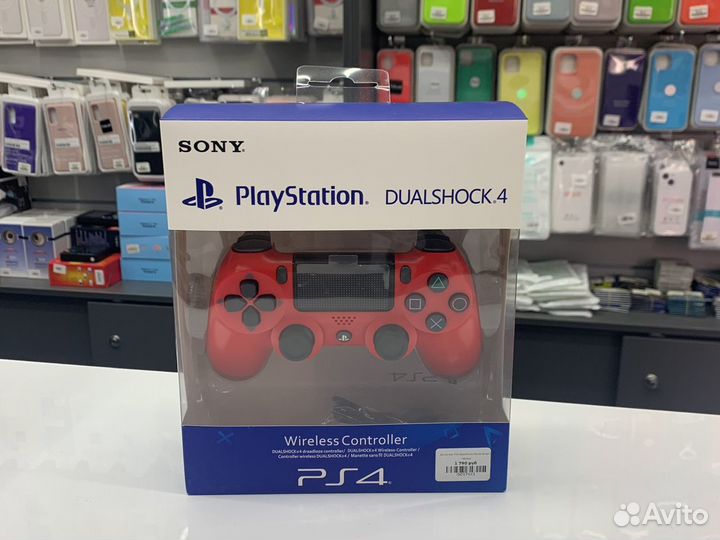 Джойстик PS4 красный беспроводной 4
