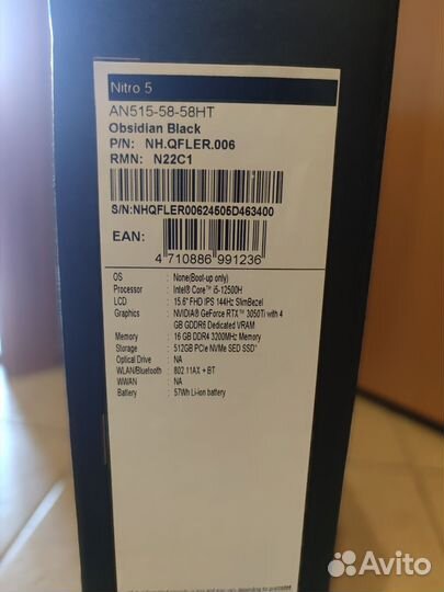Acer Nitro 5 i5-12500H/RTX3050Ti 95W/16Гб/512 new