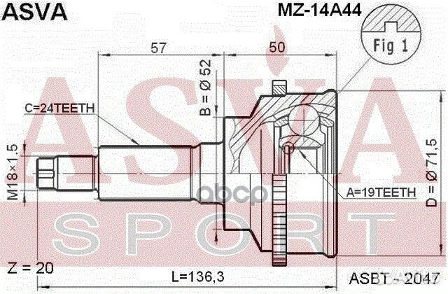 ШРУС наружный 19X52X24 MZ14A44 asva