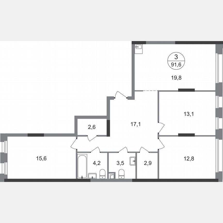 3-к. квартира, 91,6 м², 2/17 эт.