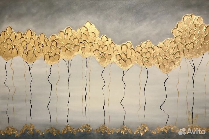 Большая картина абстракция «Золотой лес»