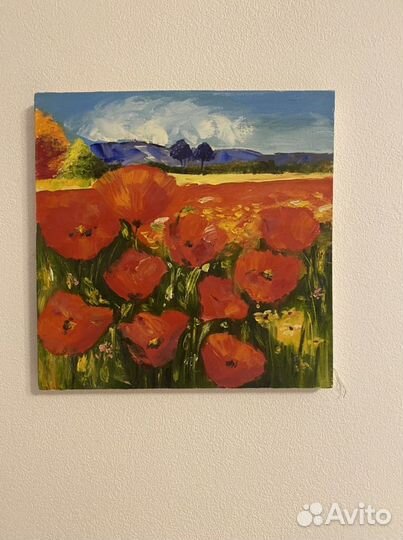 Картина маслом на холсте, маковое поле