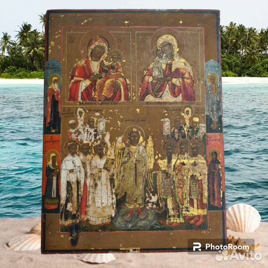 Старинная Икона. Трехчастник. 35х26.Сусалка