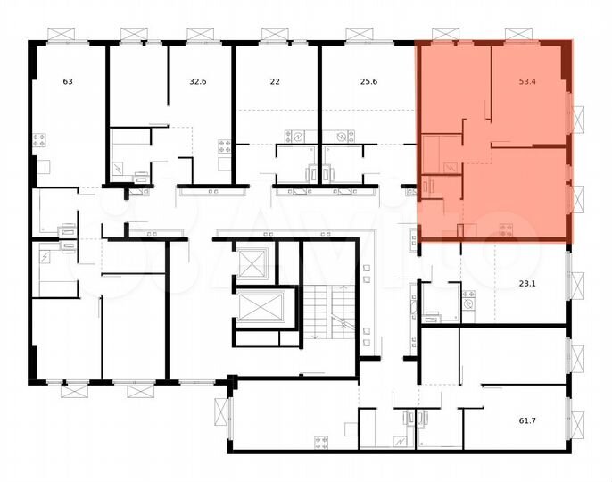 2-к. квартира, 53,4 м², 11/14 эт.