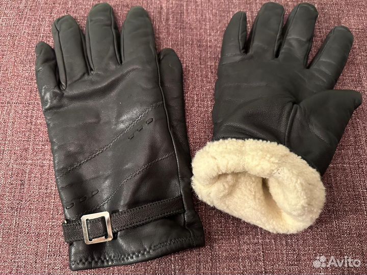 Мужские кожаные перчатки зимние