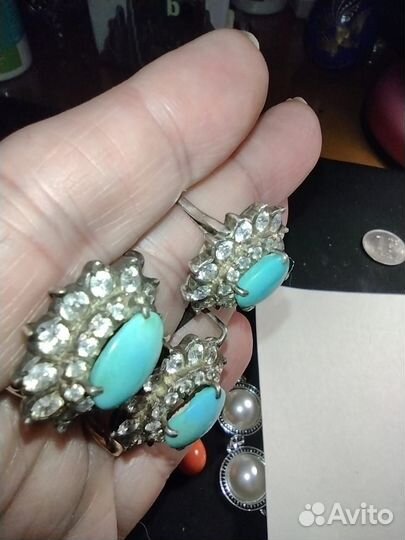 Серги кольцо бирюза винтаж серебро