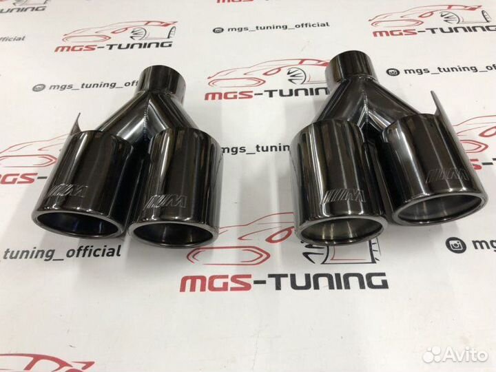 Насадки на выхлоп BMW двойные с лого M black 90мм