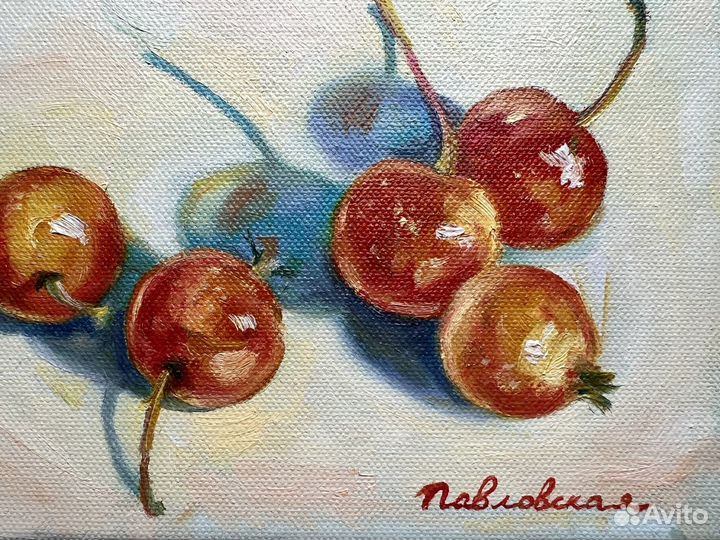 Картина маслом натюрморт, ранетки, 18/24 см