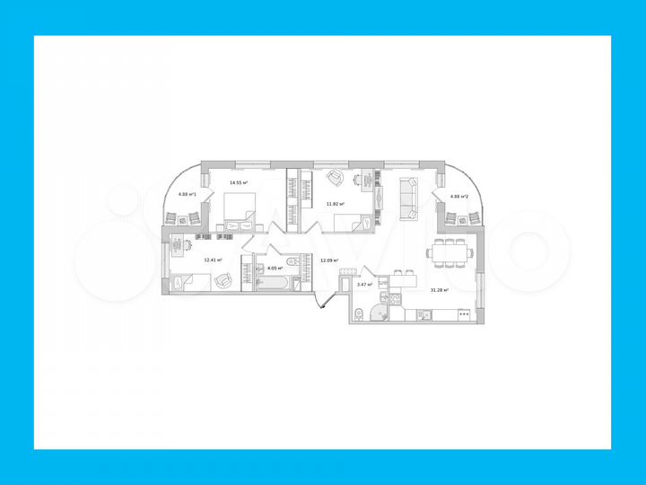 3-к. квартира, 99,4 м², 6/15 эт.