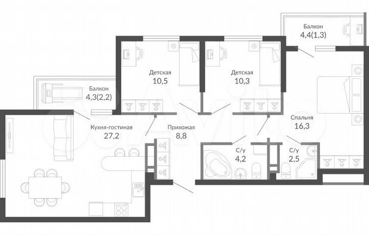 3-к. квартира, 83,4 м², 5/23 эт.