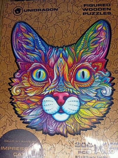 Новый деревянный пазл unidragon Выразительный кот