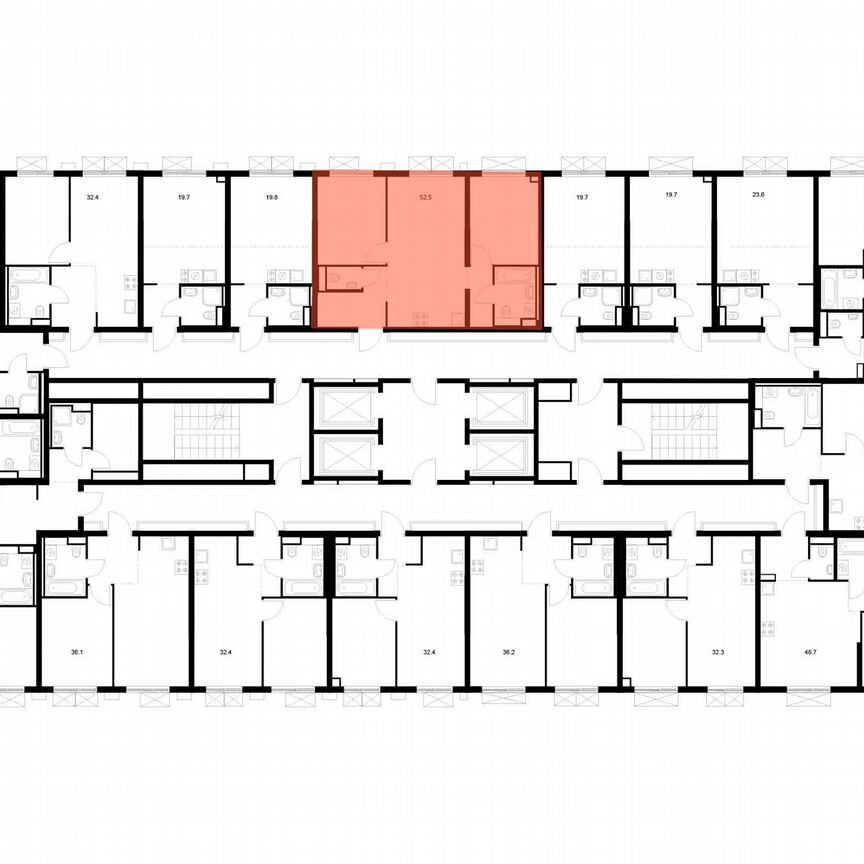 2-к. квартира, 52,5 м², 13/22 эт.