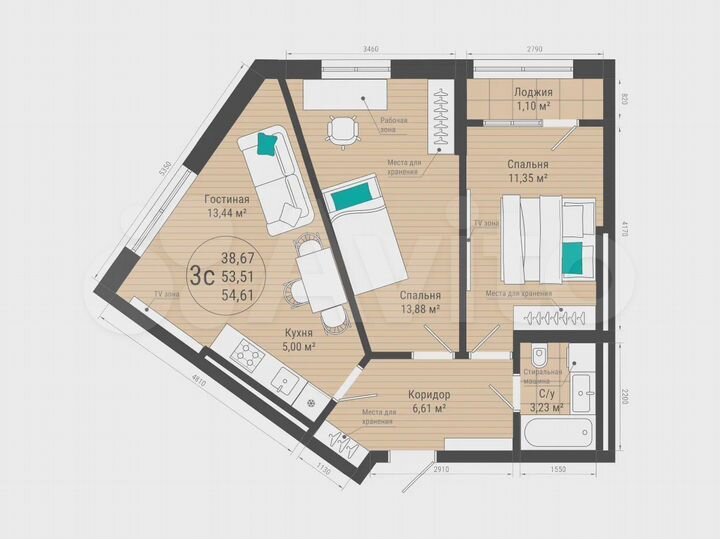 3-к. квартира, 54,6 м², 18/27 эт.