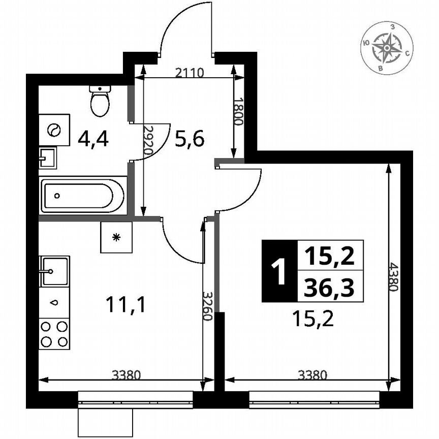 1-к. квартира, 36,3 м², 16/18 эт.