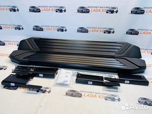 Пороги алюминиевые Rival Black для Нива Легенд