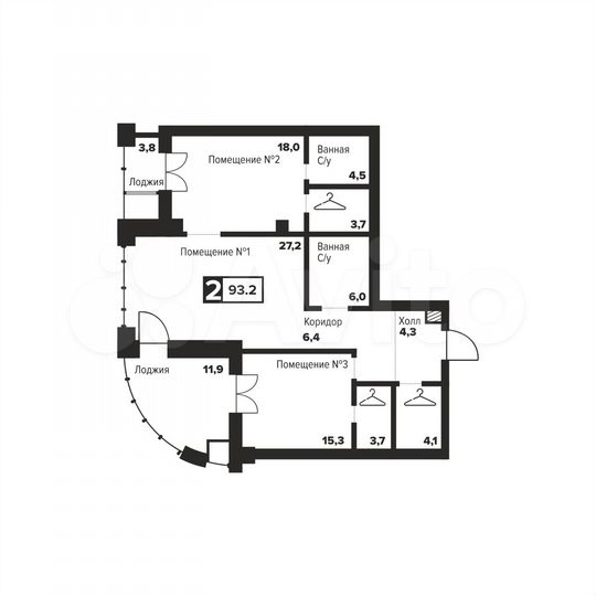 2-к. апартаменты, 93,2 м², 25/31 эт.