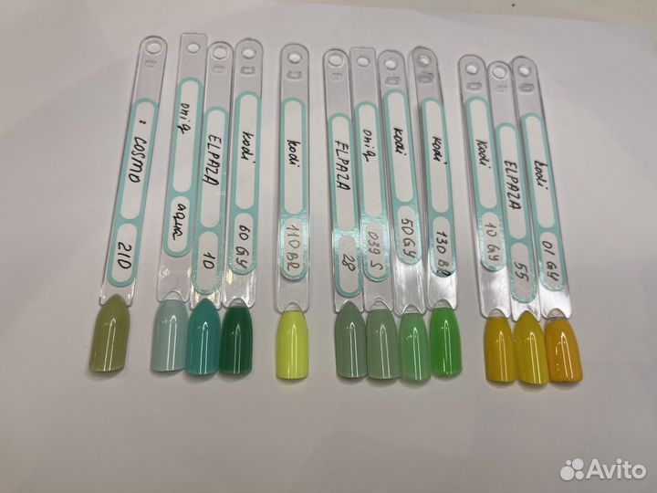 Гель лаки зеленые желтые 12 шт