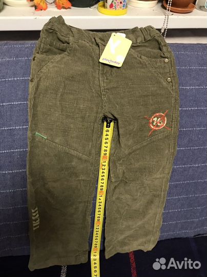 Брюки вельвет хлопок хаки 110см новые с ремнем