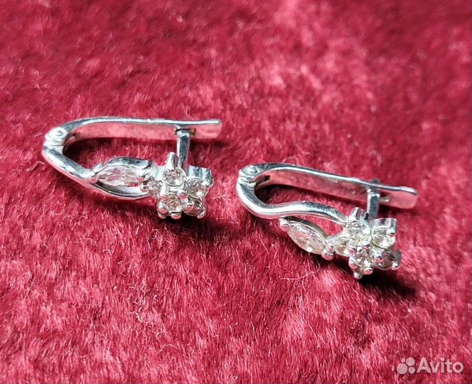 Серьги Цветок серебро 925 кокошник рспм Фианиты