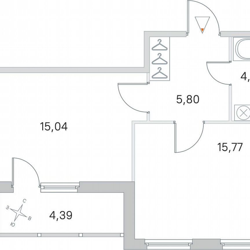 1-к. квартира, 43,2 м², 1/4 эт.